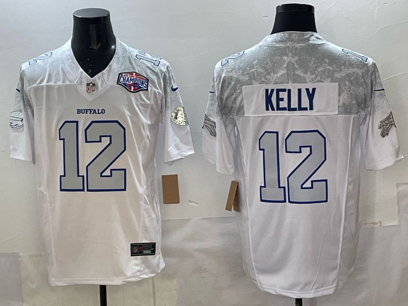 Men 2025 Buffalo Bills 12 Kelly white 5th generation Throwback Nike Limited NFL Jersey style 04